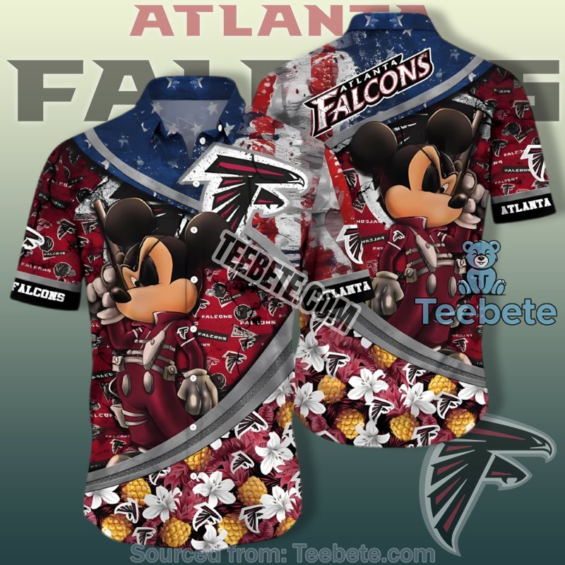 Atlanta Falcons Red Retro Hawaiian Shirts With Patriotic Mickey Print