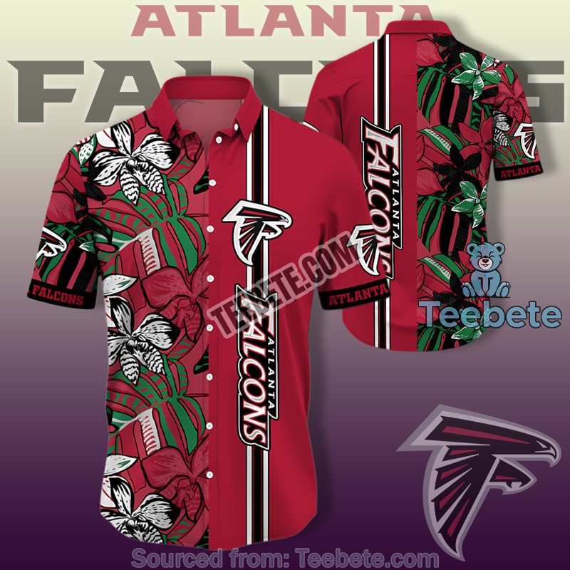 Atlanta Falcons Slim Fit Hawaiian Shirt With Orchid And Red Monstera Leaves