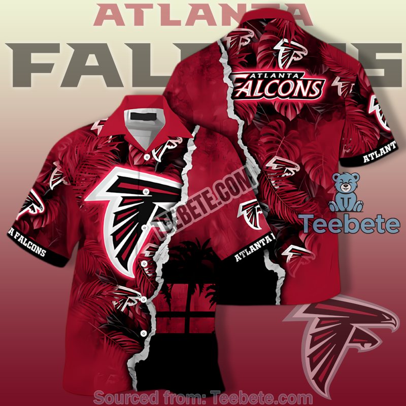 Atlanta Falcons Stylish Hawaiian Shirts With Red And Black Monstera Palms
