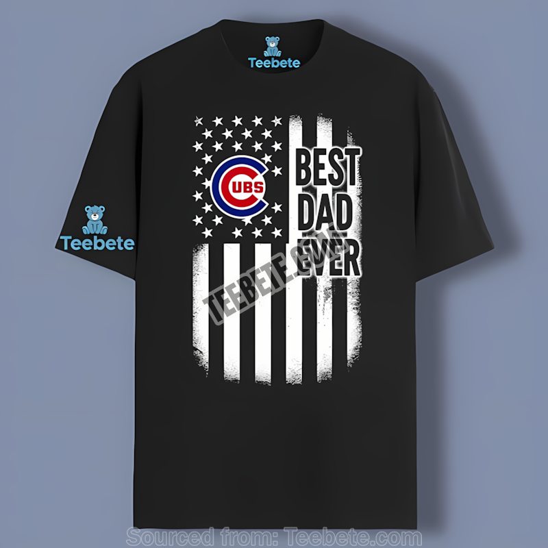 Chicago Cubs Best Dad Ever Shirt With American Flag Retro Style