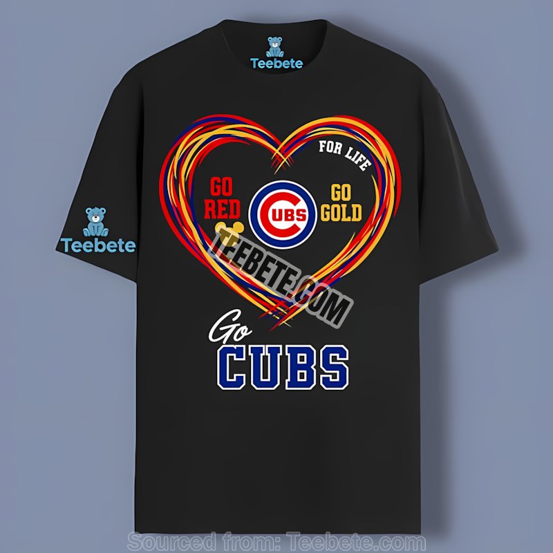 Chicago Cubs Heart Go Red Go Gold Awareness Cotton Shirt