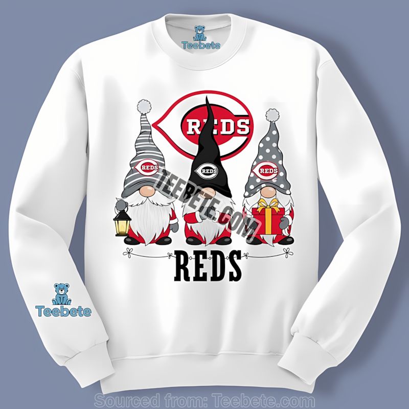 Cincinnati Reds Christmas Gnomes Graphic Long Sleeve Cincinnati Reds Christmas Gnomes Graphic Long Sleeve