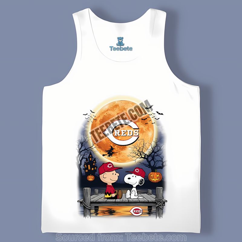 Cincinnati Reds Halloween Charlie Brown And Snoopy Vintage Tanktop Cincinnati Reds Halloween Charlie Brown And Snoopy Vintage Tanktop