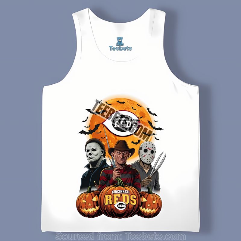 Cincinnati Reds Halloween Jason Voorhees Michael Myers Freddy Krueger Color Tanktop Cincinnati Reds Halloween Jason Voorhees Michael Myers Freddy Krueger Color Tanktop