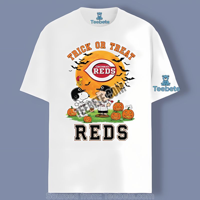 Cincinnati Reds Halloween Trick Or Treat Charlie Brown Snoopy Cotton Shirt