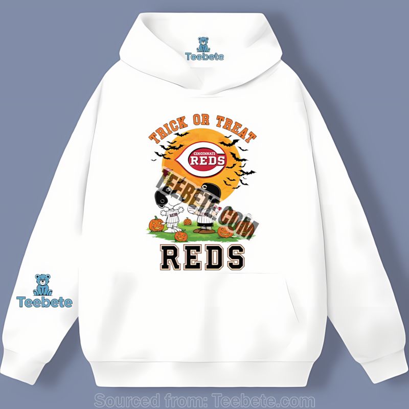 Cincinnati Reds Halloween Trick Or Treat Charlie Brown Snoopy Cotton Hoodie Cincinnati Reds Halloween Trick Or Treat Charlie Brown Snoopy Cotton Hoodie