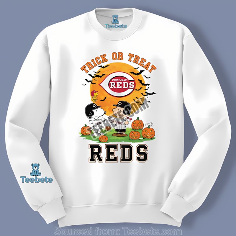 Cincinnati Reds Halloween Trick Or Treat Charlie Brown Snoopy Cotton Long Sleeve Cincinnati Reds Halloween Trick Or Treat Charlie Brown Snoopy Cotton Long Sleeve