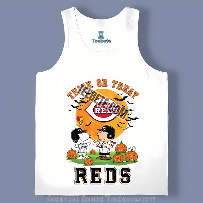 Cincinnati Reds Halloween Trick Or Treat Charlie Brown Snoopy Cotton Tanktop Cincinnati Reds Halloween Trick Or Treat Charlie Brown Snoopy Cotton Tanktop