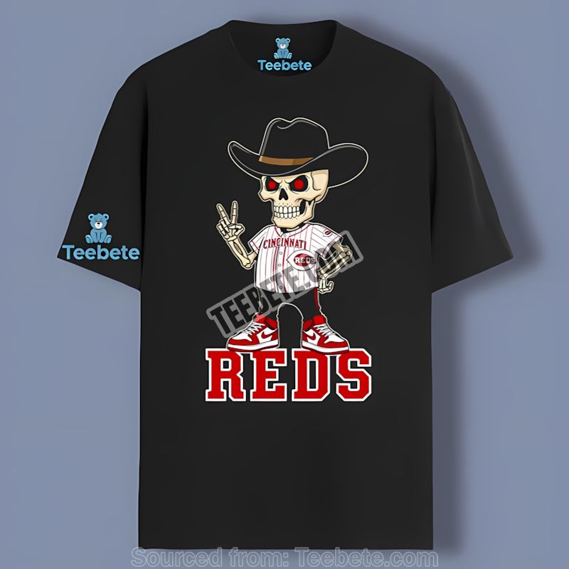 Cincinnati Reds Skeleton Cowboy Cotton Shirt