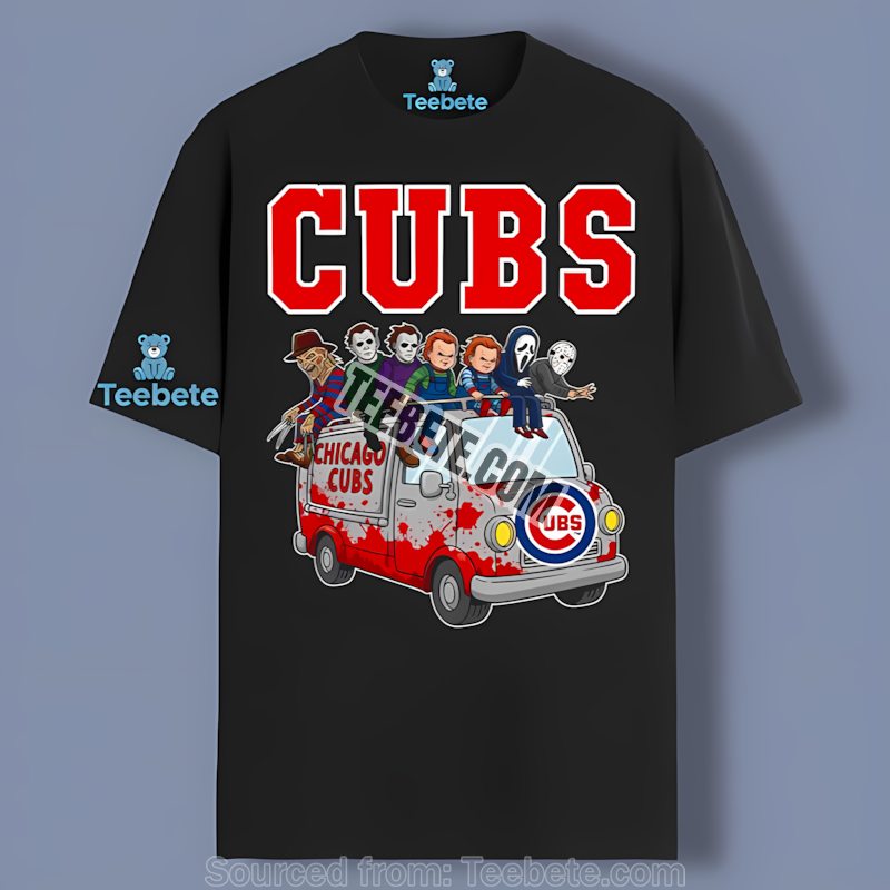 Cubs Vs Halloween Characters On Bus Vintage Horror Shirt