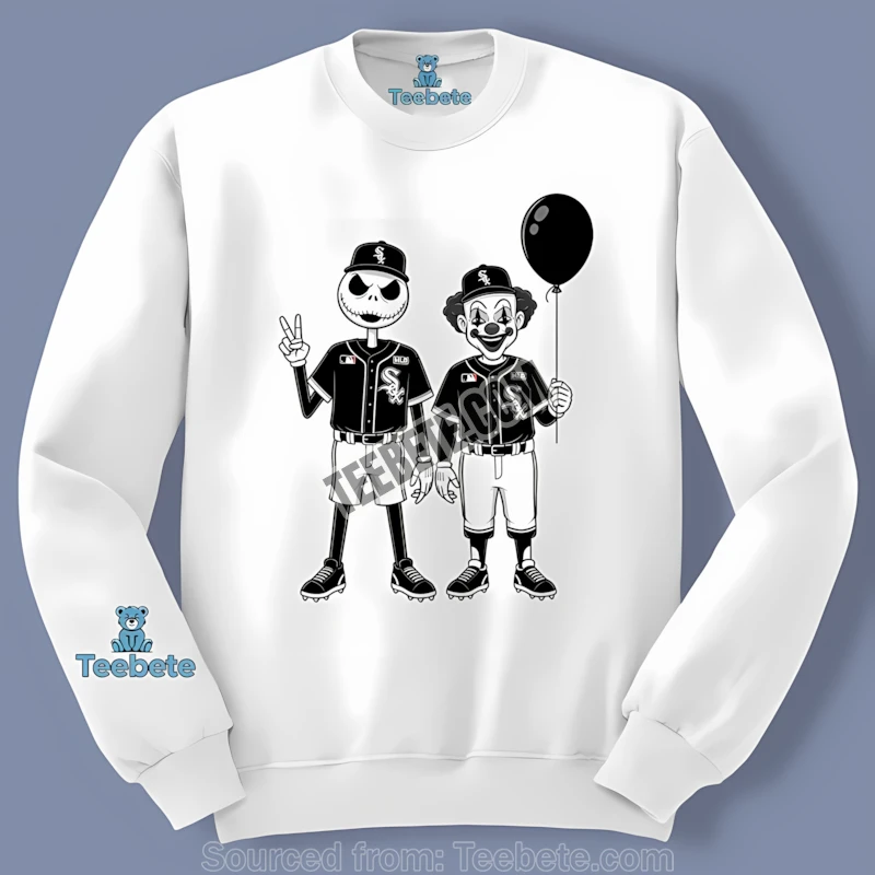 Halloween Chicago White Sox Jack Skellington And Pennywise Color Long Sleeve Halloween Chicago White Sox Jack Skellington And Pennywise Color Long Sleeve