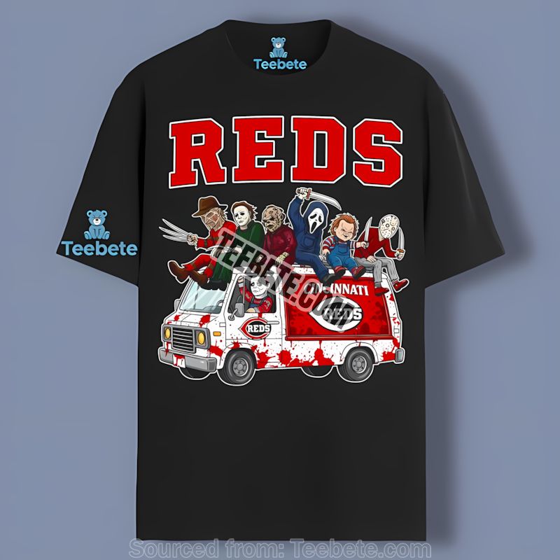 Horror Cincinnati Reds Vs Halloween Characters On Bus Vintage Shirt