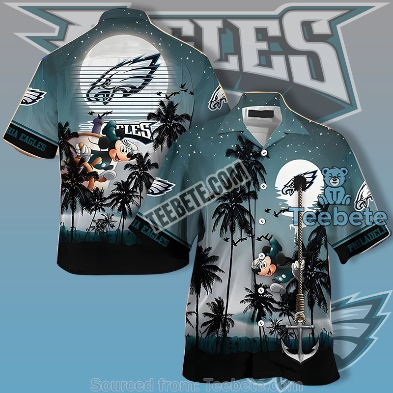 Philadelphia Eagles Blue Hawaiian Button Down With Mickey Summer Vibes