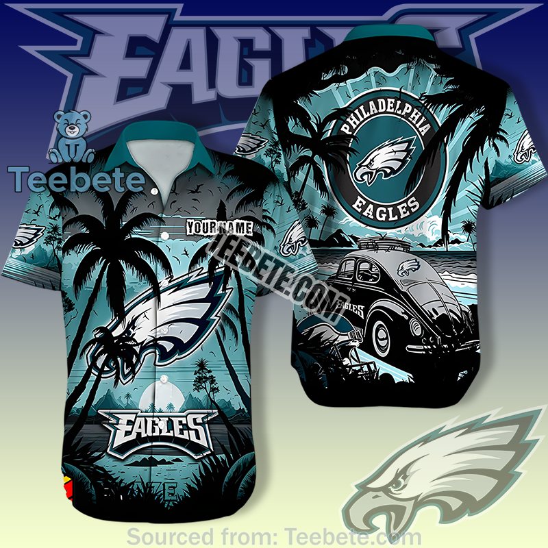 Philadelphia Eagles Blue Hawaiian Button Down With Personalized Summer Style