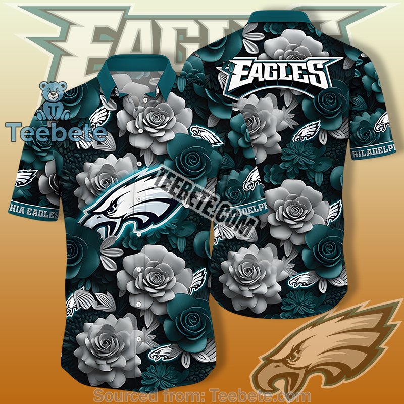 Philadelphia Eagles Green Aloha Shirts Mens With Porcelain Floral Graphics