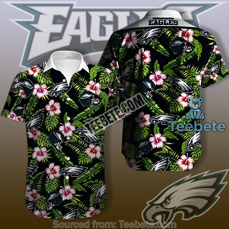 Philadelphia Eagles Green Aloha Shirts Mens With Summer Beach Theme
