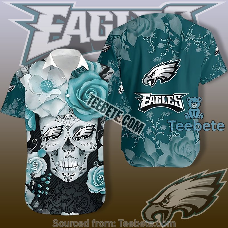 Philadelphia Eagles Green Cheap Aloha Shirts With Skull And Rose Combo