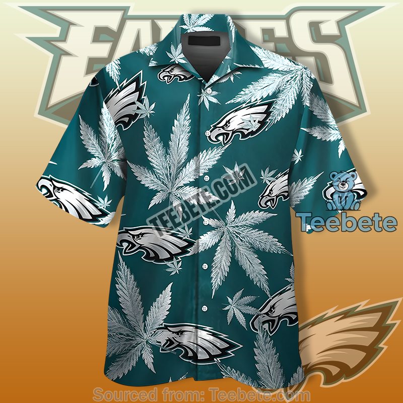 Philadelphia Eagles Green Cheap Hawaiian Shirts With Cannabis Leaf Style