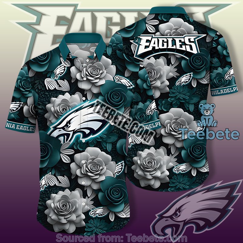 Philadelphia Eagles Green Classic Hawaiian Shirts With Porcelain Flowers Print