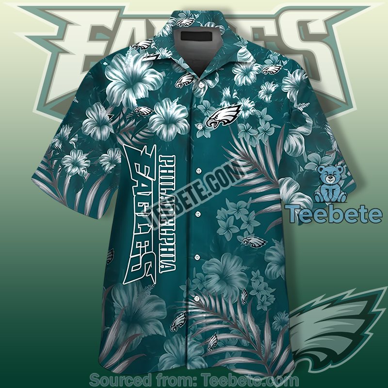 Philadelphia Eagles Green Funky Hawaiian Shirts With Summer Hibiscus Art