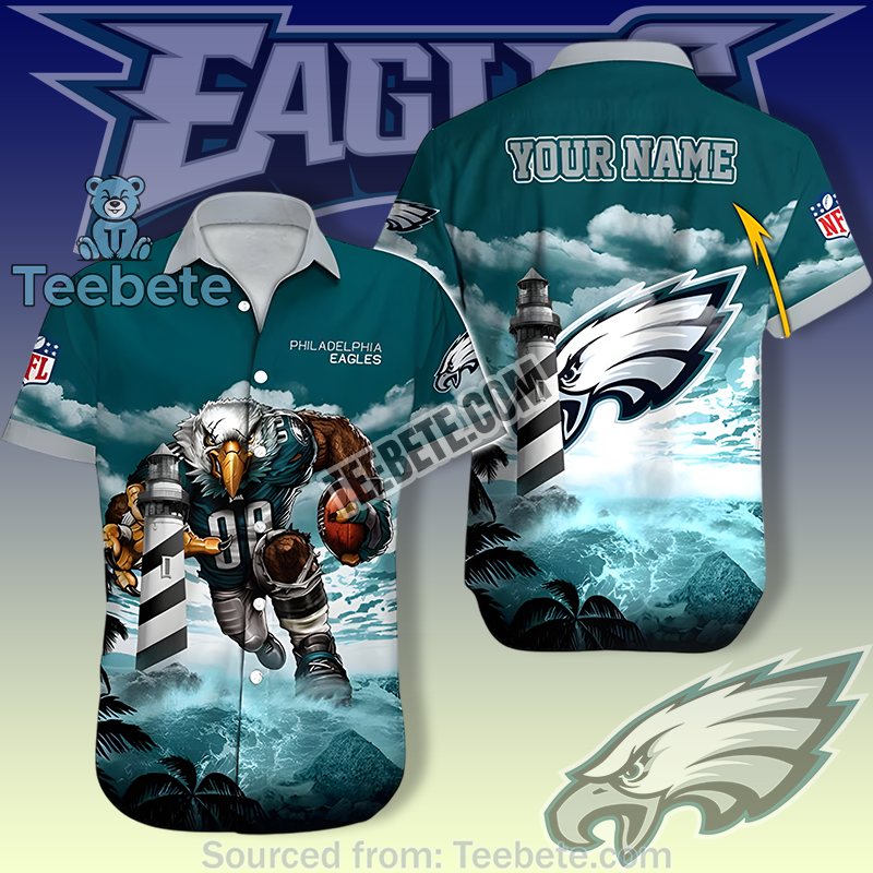 Philadelphia Eagles Green Funny Hawaiian Shirts With Skull Floral Mix