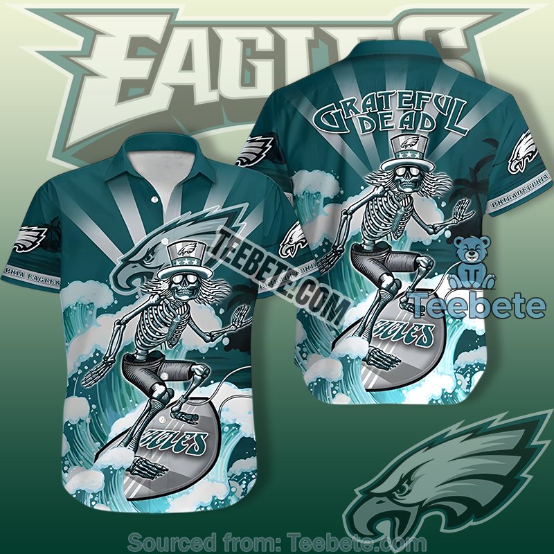 Philadelphia Eagles Green Hawaiian Button Up Shirt With Summer Hibiscus Design