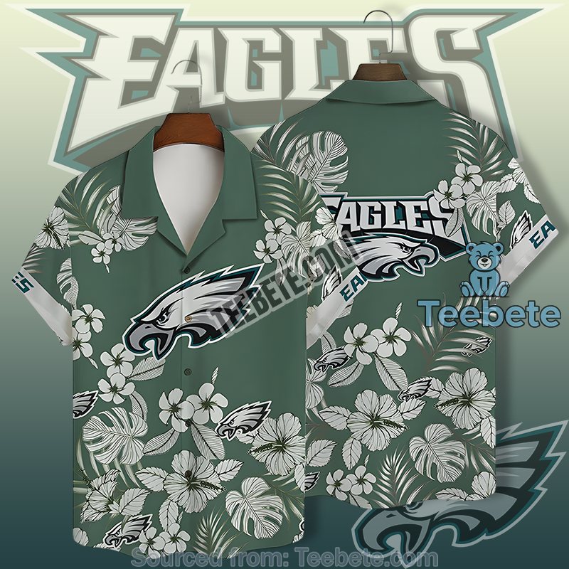Philadelphia Eagles Green Hawaiian Button Up With Parrot Summer Print Philadelphia Eagles Green Hawaiian Button Up With Parrot Summer Print