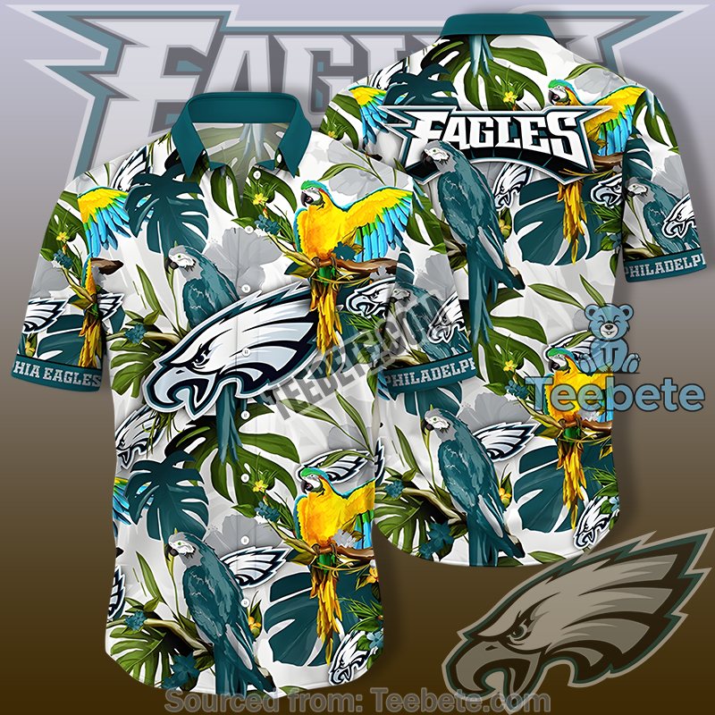 Philadelphia Eagles Green Hawaiian Button Up With Personalized Tropical Print