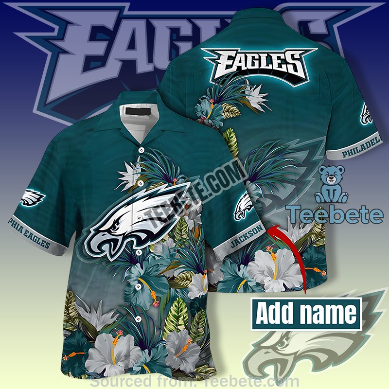Philadelphia Eagles Green Hawaiian Button Up With Personalized Tropical Print