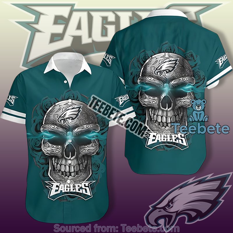 Philadelphia Eagles Green Hawaiian Button Up With Personalized Tropical Print