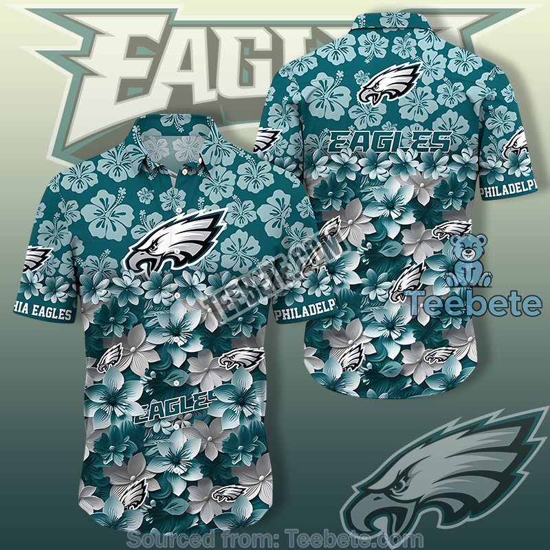 Philadelphia Eagles Green Hawaiian Shirt Outfit With Porcelain Hibiscus Flowers