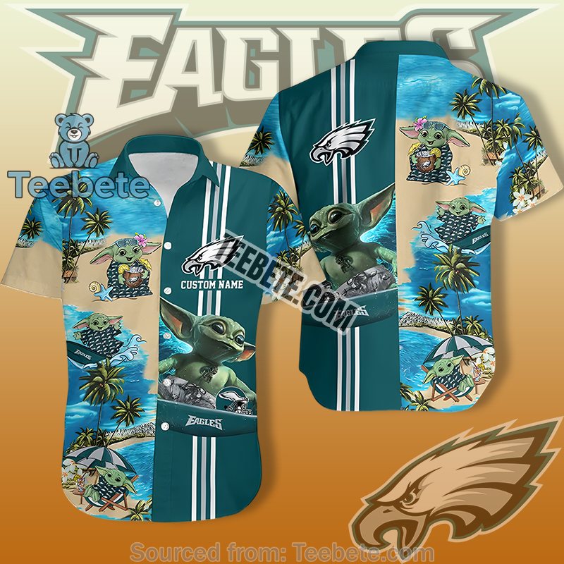 Philadelphia Eagles Green Printed Hawaiian Shirts With Baby Yoda Surf Design