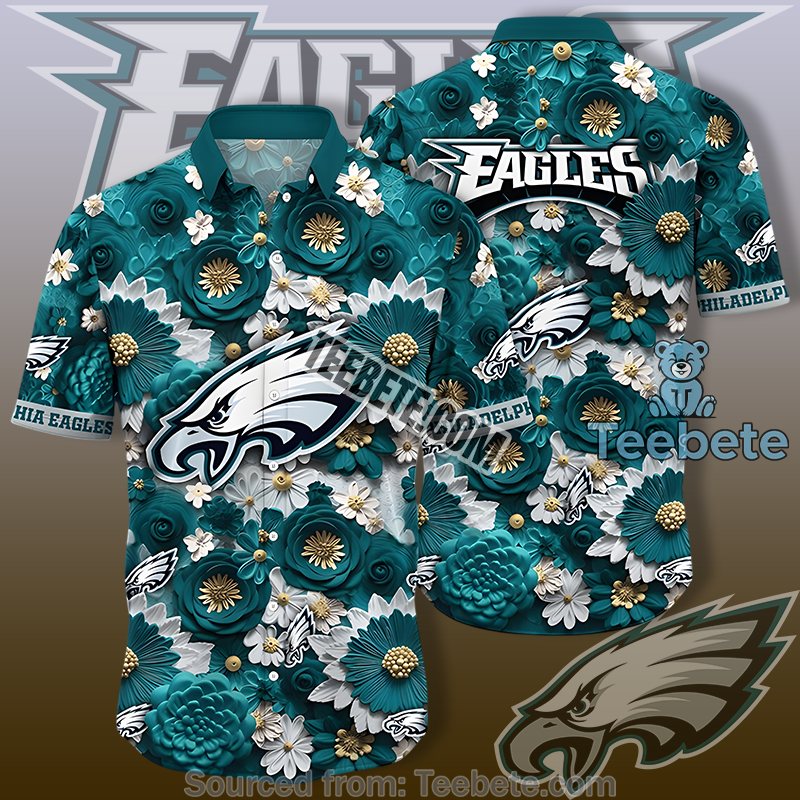 Philadelphia Eagles Green Quality Hawaiian Shirts With Chrysanthemum Floral