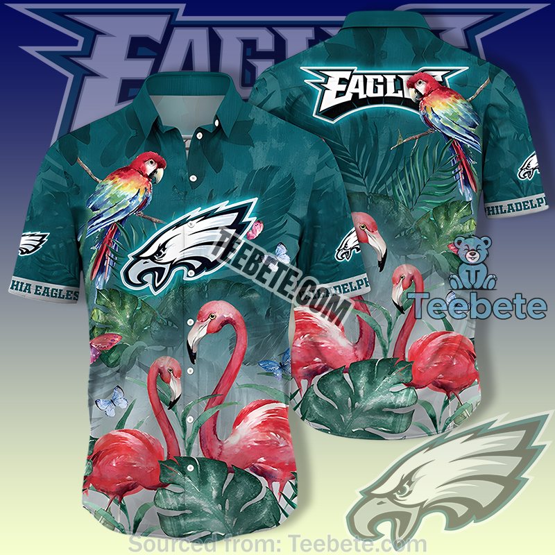 Philadelphia Eagles Green Quality Hawaiian Shirts With Summer Flamingo Print