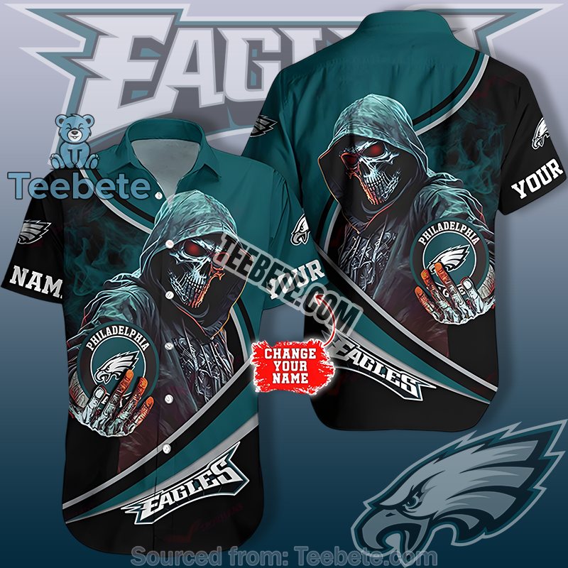 Philadelphia Eagles Green Retro Hawaiian Shirts With Personalized Death Theme
