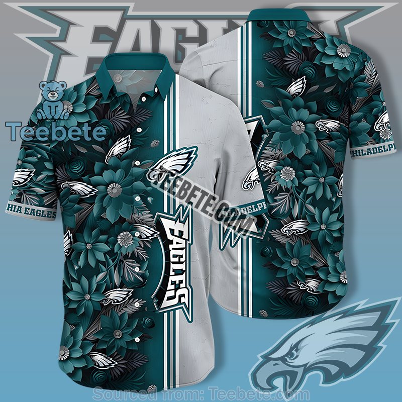 Philadelphia Eagles Green Retro Hawaiian Shirts With Skull And Hibiscus Design