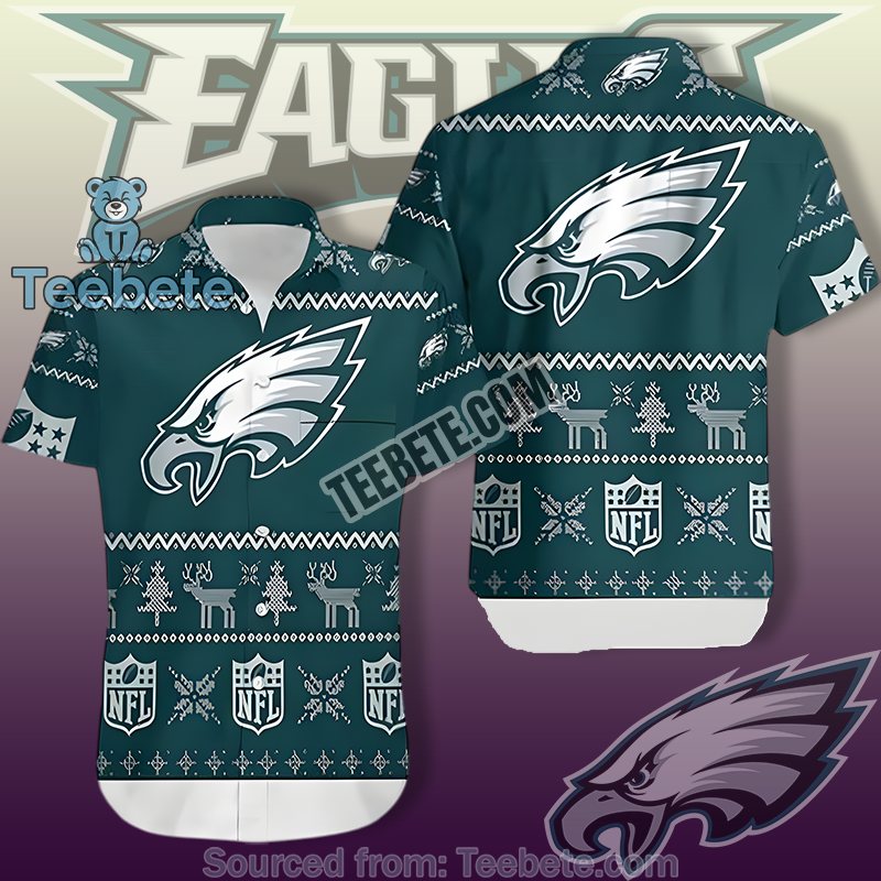 Philadelphia Eagles Green Unique Hawaiian Shirt With Ugly Christmas Pattern