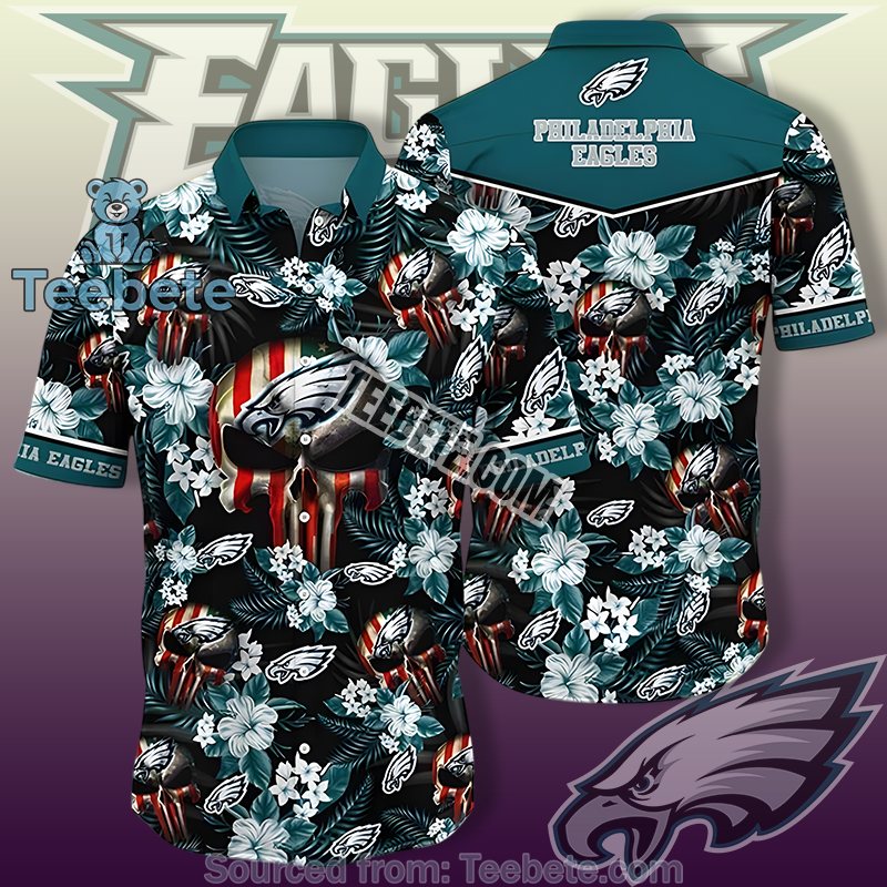 Philadelphia Eagles Green Vintage Hawaiian Shirts With Skull And Floral Combo