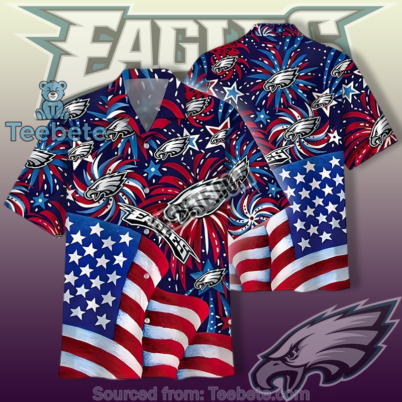Philadelphia Eagles Red Blue Cute Hawaiian Shirts For Independence Day Style