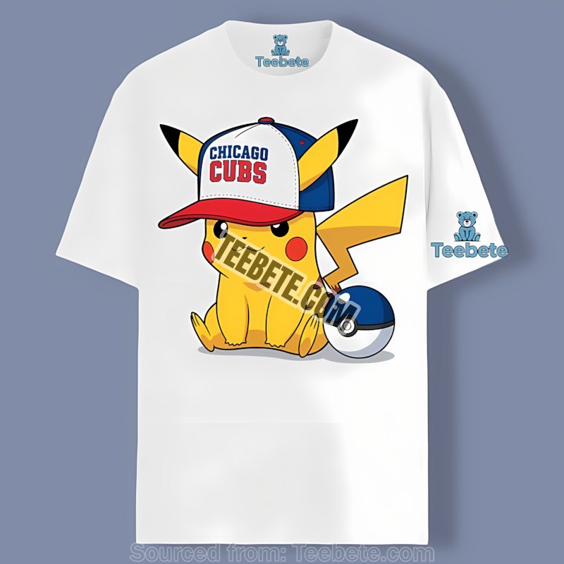 Pikachu Wearing Chicago Cubs Hat Retro Fan Shirt