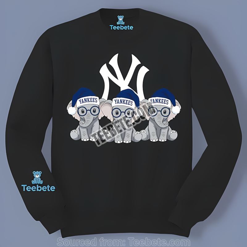 Christmas Elephants New York Yankees Color Long Sleeve Holiday Wear Christmas Elephants New York Yankees Color Long Sleeve Holiday Wear