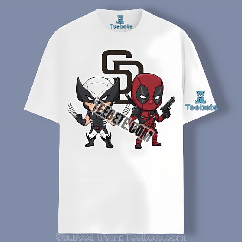 Cinematic San Diego Padres Wolverine Deadpool Superhero Cotton Shirt