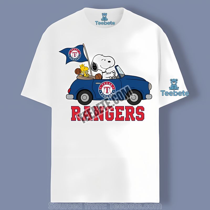 Classic Car Ride With Snoopy And Texas Rangers Flag Shirt