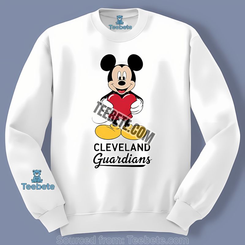 Cleveland Guardians Mickey Heart Graphic Fan Long Sleeve Cleveland Guardians Mickey Heart Graphic Fan Long Sleeve