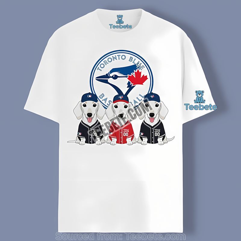 Dachshund Dogs In Toronto Blue Jays Color Shirt