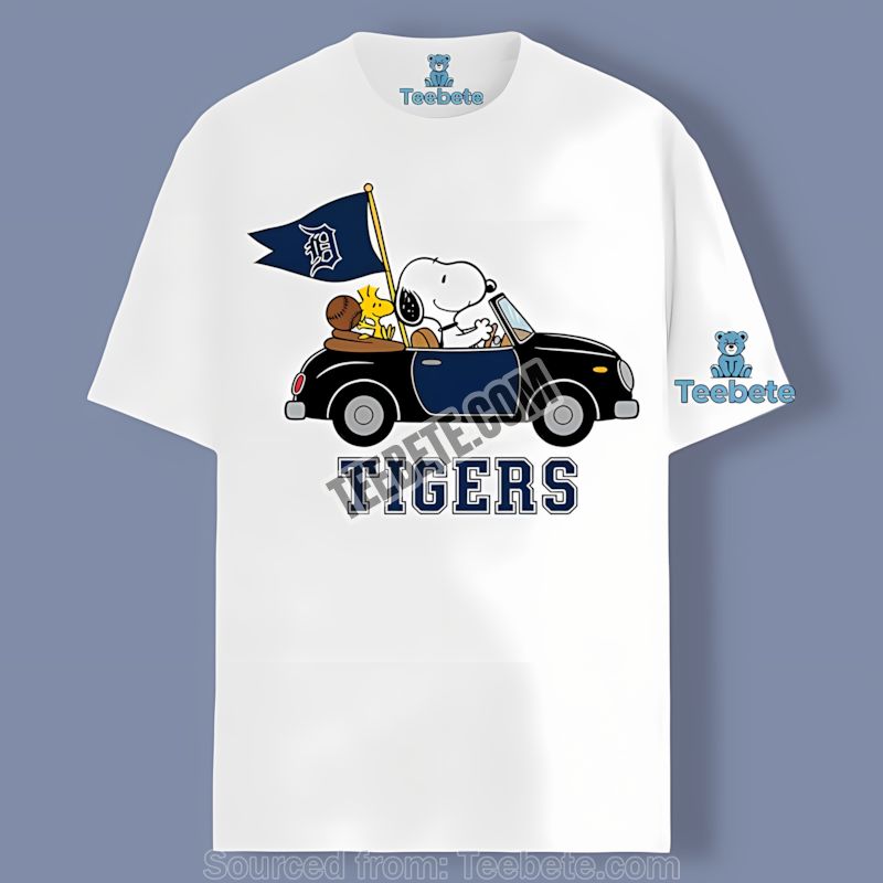 Detroit Tigers Snoopy Driving Car Retro Shirt