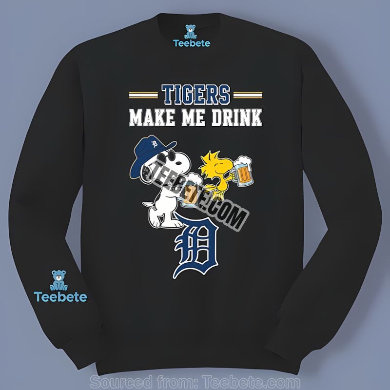 Detroit Tigers Snoopy Made Me Drink Graphic Long Sleeve Detroit Tigers Snoopy Made Me Drink Graphic Long Sleeve