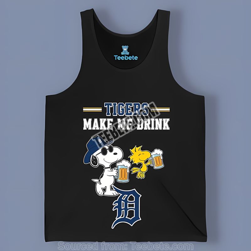 Detroit Tigers Snoopy Made Me Drink Graphic Tanktop Detroit Tigers Snoopy Made Me Drink Graphic Tanktop