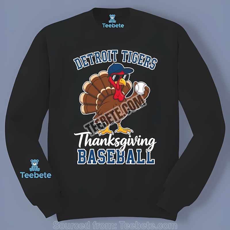 Detroit Tigers Thanksgiving Baseball Turkey Long Sleeve Detroit Tigers Thanksgiving Baseball Turkey Long Sleeve
