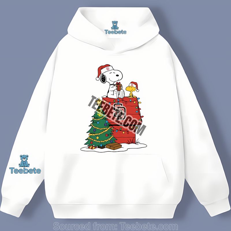 Festive San Diego Padres Snoopy Woodstock Christmas Unisex Hoodie Festive San Diego Padres Snoopy Woodstock Christmas Unisex Hoodie